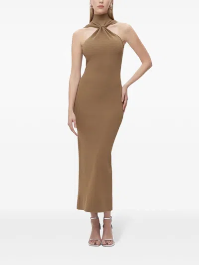 Herve Leger The Angelica Ribbed Gown In Neutrals
