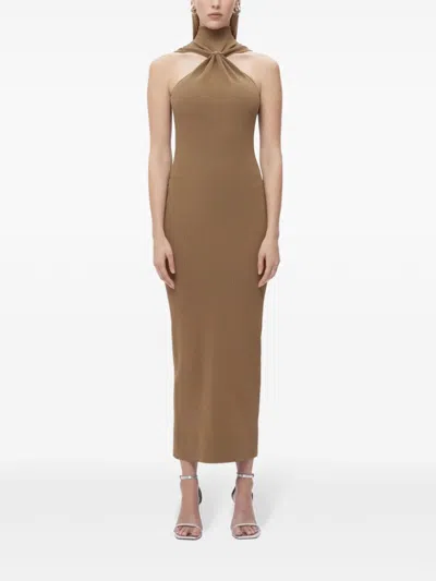 Herve Leger The Angelica Ribbed Gown In Neutrals