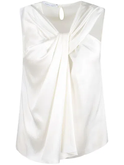 Shop Alberta Ferretti Draped Satin Top In White