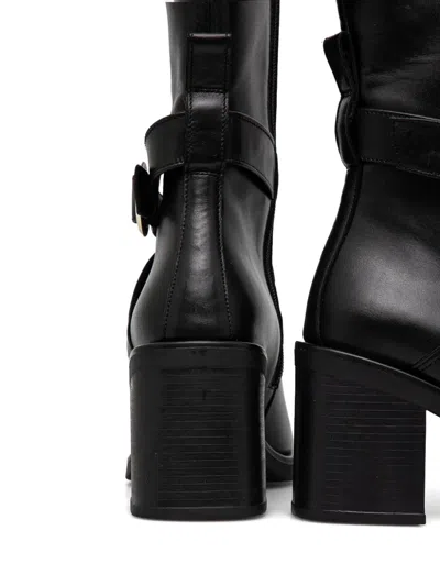 Hugo Boss Knee-high Boots In Leather With Buckled Strap In Black
