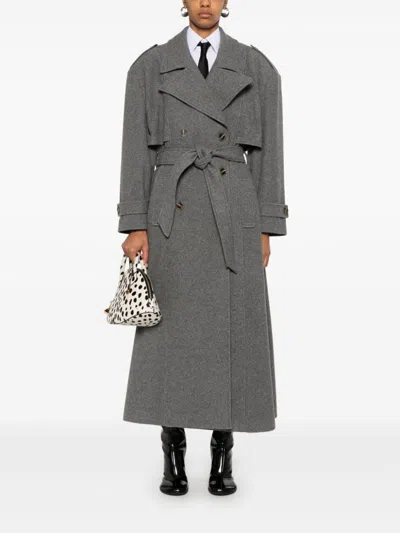 Shop Le Sully Studio Wool Trench Coat In Grey