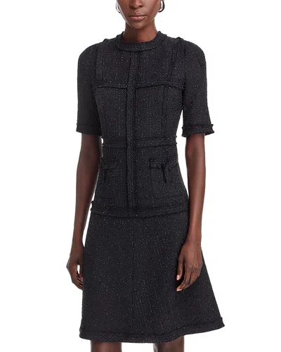 Shop Teri Jon By Rickie Freeman Tweed Geo Stripe Dress In Black