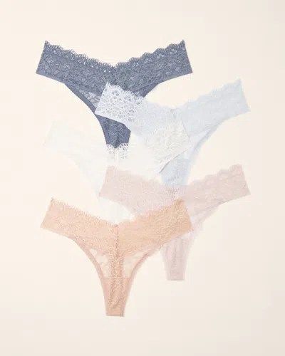 Shop Soma 5-pack Women's Embraceable Thong Panty With Lace In Blue Size Small |  In Blue Mist Multipack