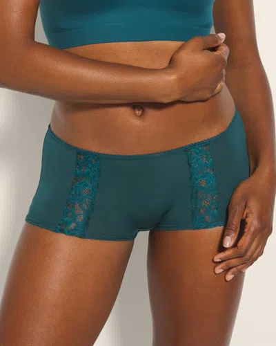 Soma Women's Embraceable Boyshort Panty With Signature Lace In Green Size Large |  In Deep Teal