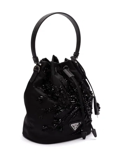 Prada Enamel Triangle-logo Tote Bag In Schwarz