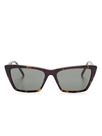 Saint Laurent Mica Thin Sunglasses In Braun