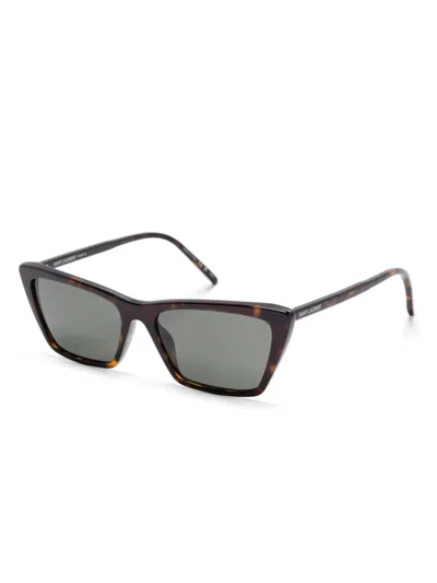 Saint Laurent Mica Thin Sunglasses In Braun