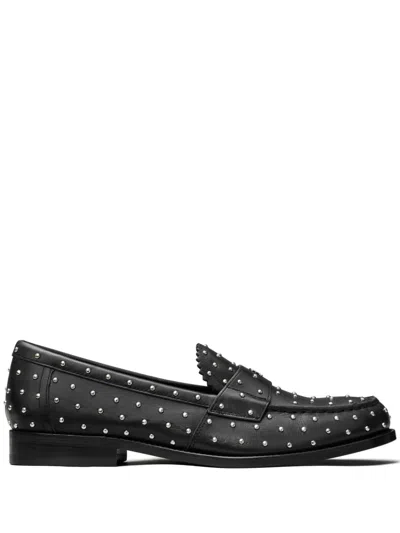 Tory Burch Black Leather Loafers With Small Applied Studs In Schwarz