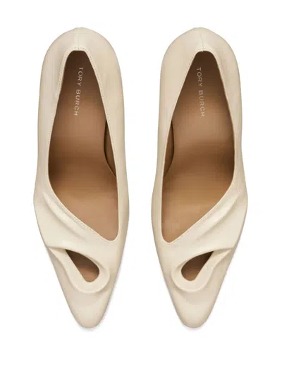 Tory Burch 90mm Sculpted Peep-toe Pumps In Nude