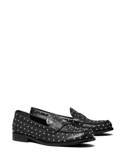 Tory Burch Black Leather Loafers With Small Applied Studs In Schwarz