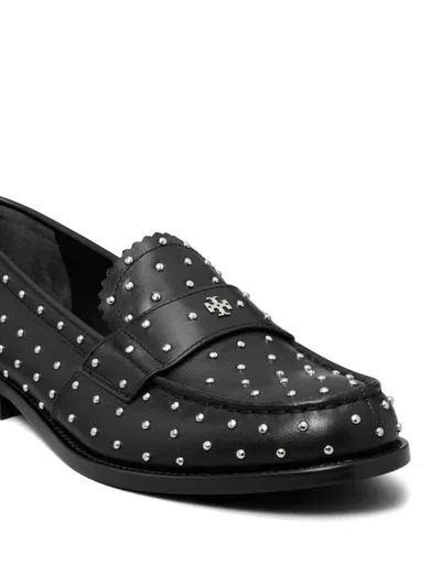 Tory Burch Black Leather Loafers With Small Applied Studs In Schwarz