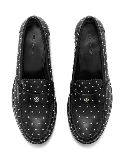 Tory Burch Black Leather Loafers With Small Applied Studs In Schwarz