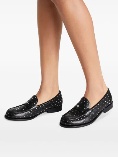 Tory Burch Black Leather Loafers With Small Applied Studs In Schwarz