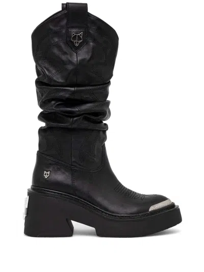 Naked Wolfe Stable Platform Slouchy Cowboy Boot In Schwarz
