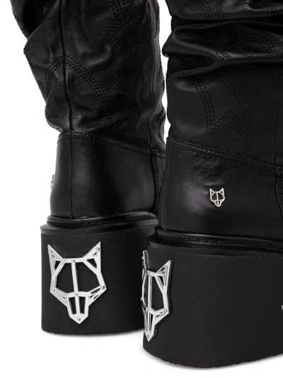 Naked Wolfe Stable Platform Slouchy Cowboy Boot In Schwarz