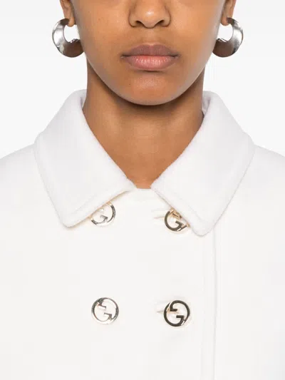 Gucci Wool Coat With Interlocking Gg Buttons In Weiss
