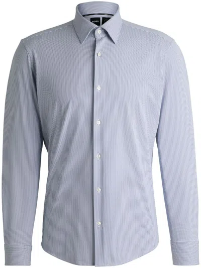 Hugo Boss Regular-fit Shirt In Structured Performance-stretch Fabric In Blau