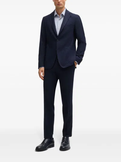 Hugo Boss Regular-fit Shirt In Structured Performance-stretch Fabric In Blau