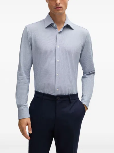 Hugo Boss Regular-fit Shirt In Structured Performance-stretch Fabric In Blau