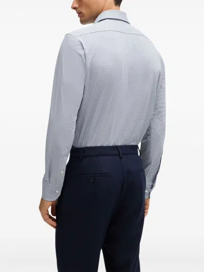 Hugo Boss Regular-fit Shirt In Structured Performance-stretch Fabric In Blau