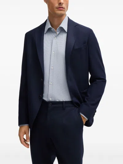 Hugo Boss Regular-fit Shirt In Structured Performance-stretch Fabric In Blau