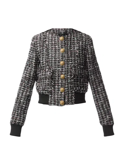 Balmain Buttoned Metallic Tweed Bomber Jacket In Multi