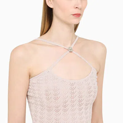 Alessandra Rich Criss Cross Halterneck Top In Pink