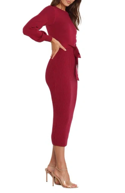 Petal And Pup Petal & Pup Helena Belted Long Sleeve Sweater Dress In Brown