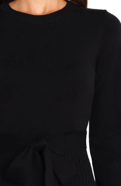 Petal And Pup Petal & Pup Helena Belted Long Sleeve Sweater Dress In Black