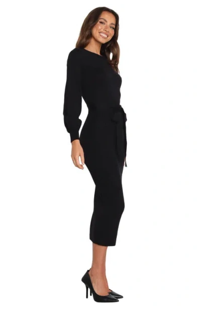 Petal And Pup Petal & Pup Helena Belted Long Sleeve Sweater Dress In Black