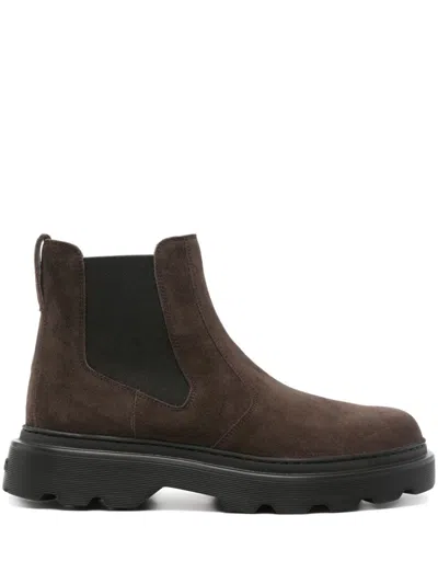 Shop Tod's Suede Chelsea Boots In Brown