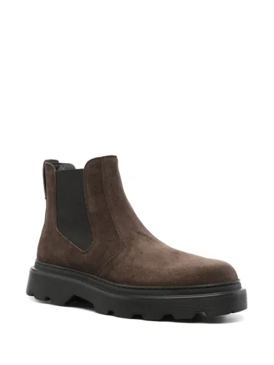 Shop Tod's Suede Chelsea Boots In Brown