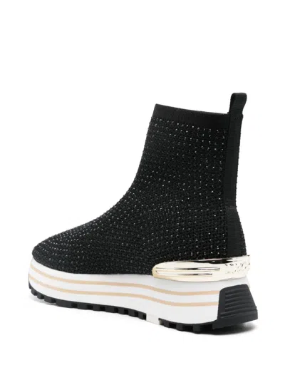 Shop Liu •jo Rhinestone-embellished Sock Sneakers In Black