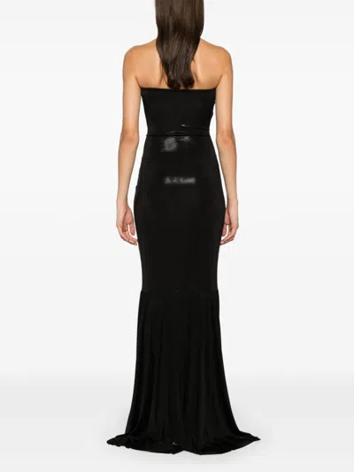 Shop Norma Kamali Strapless Shirred Gown In Black