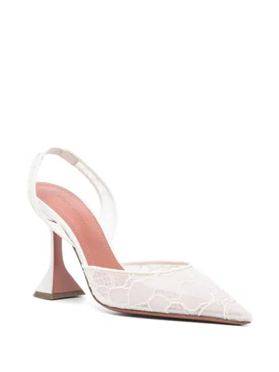 Shop Amina Muaddi 100mm Holli Lace Sling Pumps In White