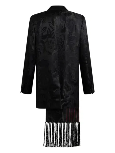 Etro Jacquard Blazer With Belted Waist And Fringed Detail In Black