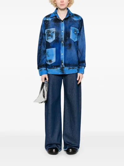 Avant Toi Abstract-print Overshirt In Blue