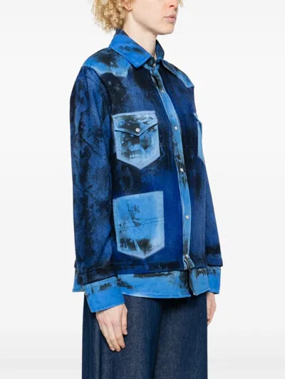 Avant Toi Abstract-print Overshirt In Blue