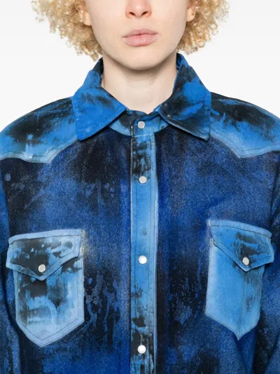 Avant Toi Abstract-print Overshirt In Blue