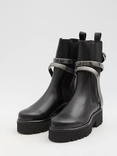 René Caovilla Cleo Crystal-embellished Leather Chelsea Boots In Black