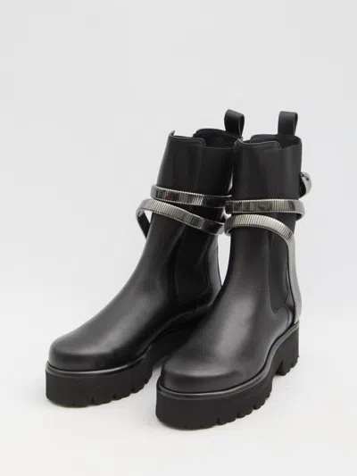 René Caovilla Cleo Crystal-embellished Leather Chelsea Boots In Black