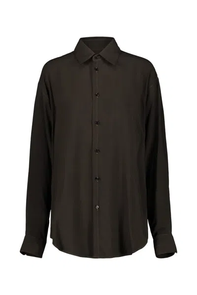 Lemaire Relaxed Fit Shirt With Long Sleeves And Back Yoke In Brown