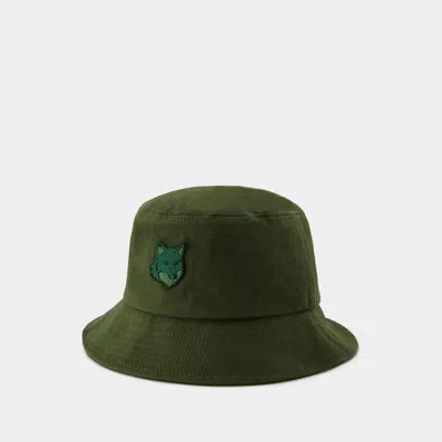 Shop Maison Kitsuné Bold Fox Head Bucket Hat In Green