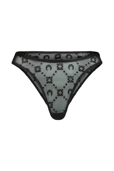 Marine Serre Moonogram High-cut Flocked Mesh Briefs In Black