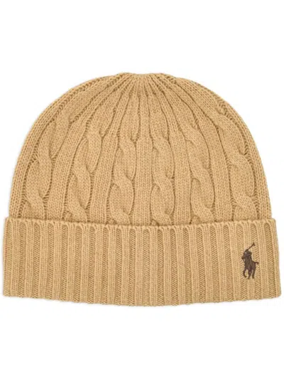Polo Ralph Lauren Wool Blend Cable Knit Beanie Hat In Beige