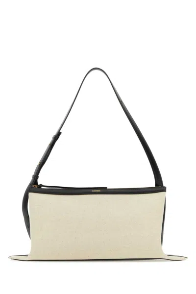 Jil Sander Two-tone Canvas And Leather Medium Empire Shoulder Bag In Blackwhite