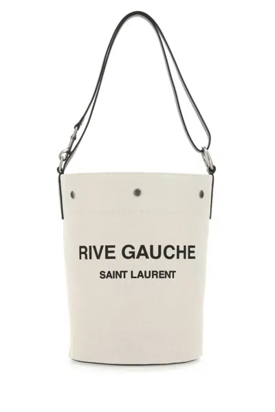 Saint Laurent Woman Two-tone Canvas And Leather Medium Rive Gauche Bucket Bag In White