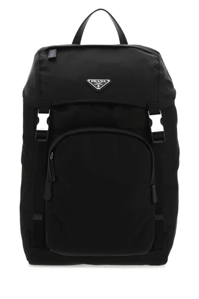 PRADA BLACK TRIANGLE-LOGO BACKPACK 