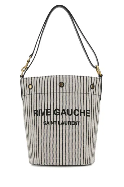 Saint Laurent Striped Bucket Bag Metal Hardware In Blackwhite