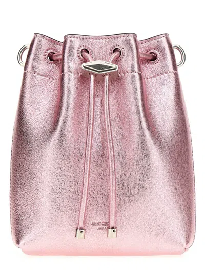 Jimmy Choo Bon Bon Metallic Leather Mini Bucket Bag In Pink